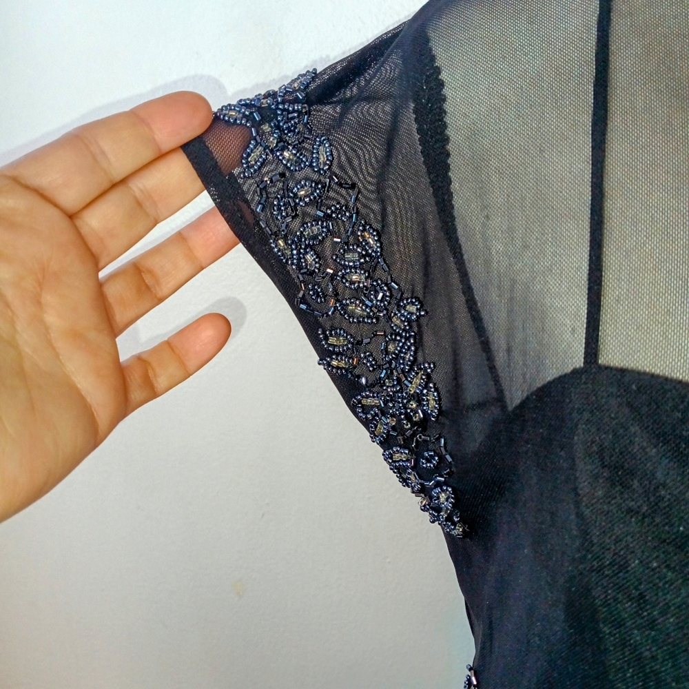 Vintage :: Ste'nay Sequin Regency Beaded Black Maxi Formal Event Dress Size 12 - Picture 12 of 13